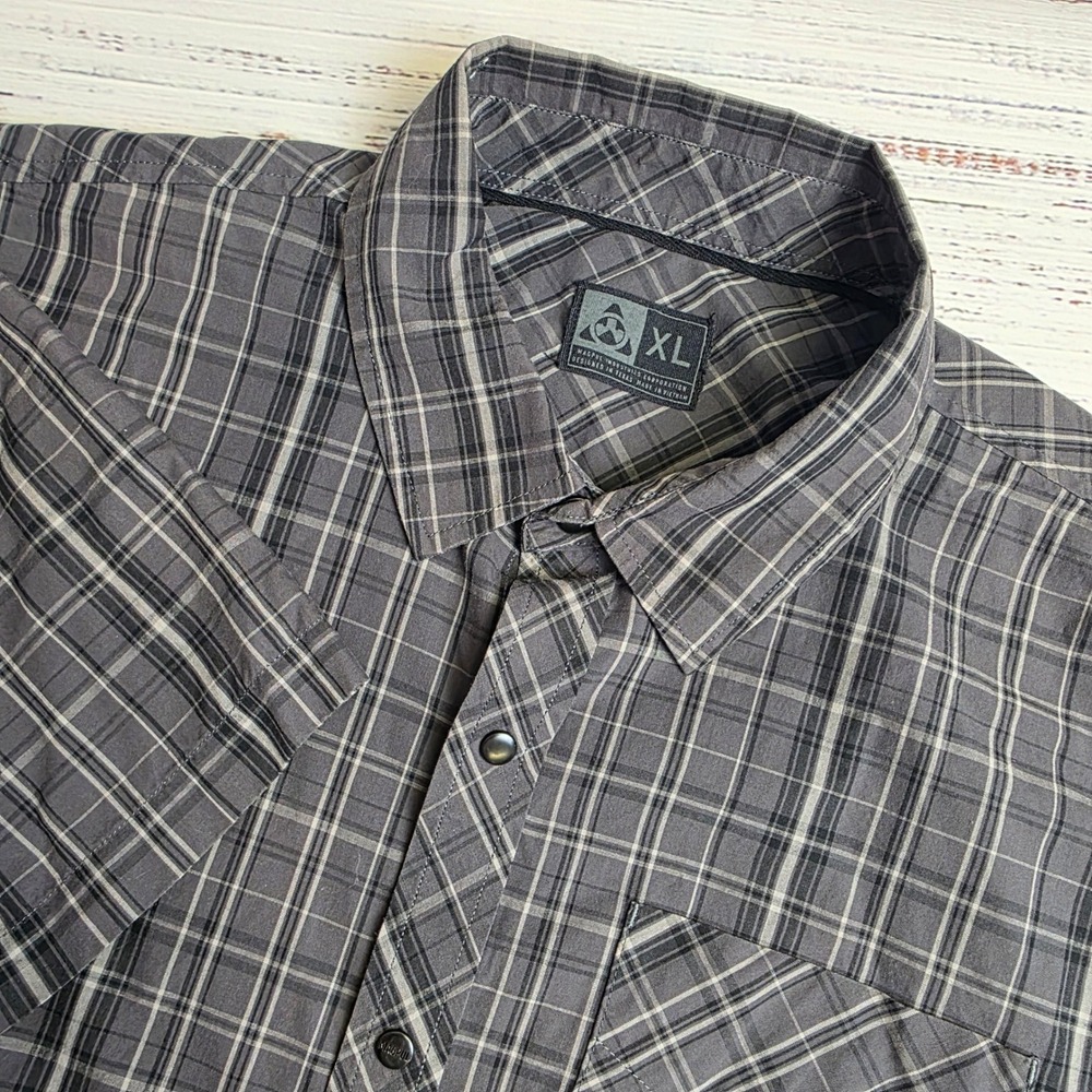 Magpul Mens XL Gray Plaid Short Sleeve Snap Front Tactical Casual Shirt MAG738